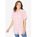 Plus Size Women's Short-Sleeve Button Down Seersucker Shirt by Woman Within in Orange Melon Multi Plaid (Size M)