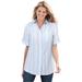 Plus Size Women's Short-Sleeve Button Down Seersucker Shirt by Woman Within in Royal Navy Rainbow Stripe (Size L)