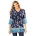 Plus Size Women's Embellished Pleated Blouse by Woman Within in Navy Floral Border (Size 18/20) Shirt