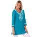 Plus Size Women's Embroidered Knit Tunic by Woman Within in Turq Blue (Size 22/24)