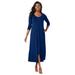 Plus Size Women's Double Layered Dress by Jessica London in Evening Blue (Size 22/24) Stretch Jersey w/ 3/4 Sleeves