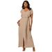 Plus Size Women's Stretch Knit Ruffle Maxi Dress by The London Collection in New Khaki (Size 16 W)