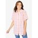 Plus Size Women's Short-Sleeve Button Down Seersucker Shirt by Woman Within in Orange Melon Multi Plaid (Size 1X)
