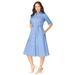 Plus Size Women's Stretch Poplin Shirtdress by Jessica London in French Blue Fine Stripe (Size 18 W)