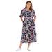 Plus Size Women's Button-Front Essential Dress by Woman Within in Navy Multi Garden (Size 4X)