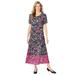 Plus Size Women's Short-Sleeve Crinkle Dress by Woman Within in Navy Garden Border (Size M)