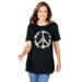 Plus Size Women's Graphic Tee by Woman Within in Black Peace Sign (Size 22/24) Shirt