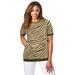 Plus Size Women's Fine Gauge Crewneck Shell by Jessica London in Dark Olive Zebra (Size 14/16) Short Sleeve Sweater