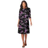 Plus Size Women's Ultrasmooth® Fabric Boatneck Swing Dress by Roaman's in Purple Rose Floral (Size 22/24)