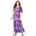 Plus Size Women's Flutter-Sleeve Crinkle Dress by Roaman's in Lavender Tie Dye Floral (Size 42/44)