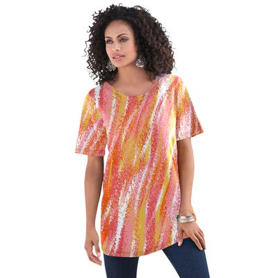 Plus Size Women's Crewneck Ultimate Tee by Roaman's in Warm Textured Stripe (Size 6X) Shirt