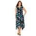 Plus Size Women's AnyWear Reversible Criss-Cross V-Neck Maxi Dress by Catherines in Black Leaf Floral (Size 1X)