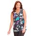 Plus Size Women's AnyWear V-Neck Tank by Catherines in Black Leaf Floral (Size 5X)