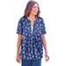 Plus Size Women's 7-Day Layer-Look Elbow-Sleeve Tee by Woman Within in Royal Navy Ditsy Bouquet (Size 38/40) Shirt