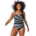 Plus Size Women's Chlorine Resistant Square Neck Tank One Piece Swimsuit by Swimsuits For All in Black White Starburst (Size 10)