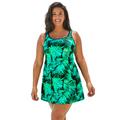 Plus Size Women's Chlorine Resistant Tank Swimdress by Swimsuits For All in Green Electric Palm (Size 16)
