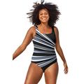 Plus Size Women's Chlorine Resistant Square Neck Tank One Piece Swimsuit by Swimsuits For All in Black White Starburst (Size 20)