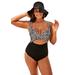 Plus Size Women's Cut Out Underwire One Piece Swimsuit by Swimsuits For All in Black White Abstract (Size 14)