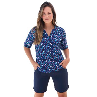 Plus Size Women's Three-Quarter Sleeve Swim Tee by Swim 365 in Blue Dots (Size 26/28) Rash Guard