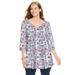 Plus Size Women's V-Neck Pintucked Tunic by Woman Within in White Floral (Size 42/44)