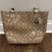 Coach Bags | Coach Tote- Large Beige With Gold Accents Coated Canvas Tote No. A1276-F18853 | Color: Tan | Size: Os