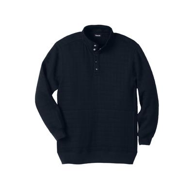Men's Big & Tall Quilted henley snapped pullover sweatshirt by KingSize in Black (Size 2XL)