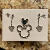 Disney Jewelry | Mickey Mouse Earrings And Necklace Pendant Set | Color: Silver | Size: Os