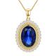 SHELOVES Vintage Oval Halo Created Blue Sapphire Pendant Necklace for Women with 18K Yellow Gold Box Chain