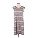 T by Talbots Casual Dress - Shift Scoop Neck Sleeveless: Gray Stripes Dresses - Women's Size Small