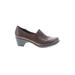 Clarks Heels: Loafers Chunky Heel Classic Brown Print Shoes - Women's Size 7 - Round Toe