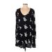 Free People Casual Dress - Shift Scoop Neck Long sleeves: Black Floral Dresses - Women's Size Small