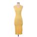 Monrow Casual Dress - Midi Scoop Neck Sleeveless: Yellow Print Dresses - Women's Size X-Small