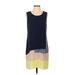 BCBGMAXAZRIA Casual Dress - Shift Scoop Neck Sleeveless: Blue Color Block Dresses - Women's Size 4