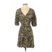 Faithfull the Brand Casual Dress - A-Line V Neck 3/4 sleeves: Brown Zebra Print Dresses - Women's Size 4