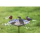 Recycled Metal Handcrafted Robin Birdbath/Feeder. Outdoor Garden Bird Feeder on a stake Decorated with Robins