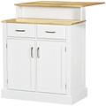 Îlot central de cuisine multi-rangement panneau blanc bois hévéa verni