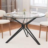 Moasis 45" Modern Glass Tabletop Round Dining Table with Metal Legs