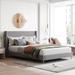 Queen Size Platform Bed Frame, Corduroy Upholstered Bed with Tufted Headboard and Metal Legs, No Box Spring Required, Grey