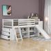 Low Loft Bed with Attached Bookcases and Separate 3-tier Drawers,Convertible Ladder and Slide