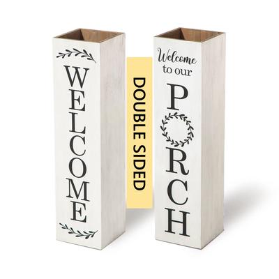 30"H Wooden Welcome Porch Sign Rustic Double Sided Box-shaped "WELCOME, Home" Planter for Front Porch Decor by Glitzhome