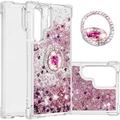 for Samsung Galaxy S22 Ultra Glitter Case with Ring Holder Bling Sparkle Floating Liquid Soft TPU Cushion Fashion Girly Women Girls Clear Case Cover for Samsung Galaxy S22 Ultra Rose Gold