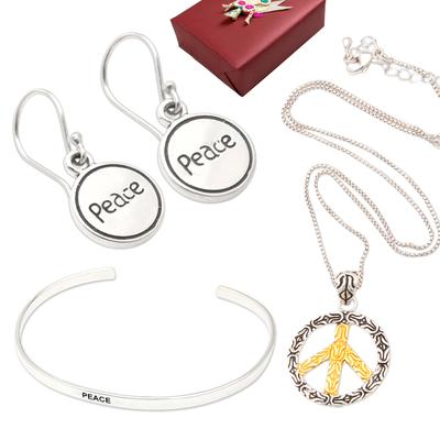 Spread Peace,'Peace Curated Gift Set with Necklace Earrings Cuff Bracelet'