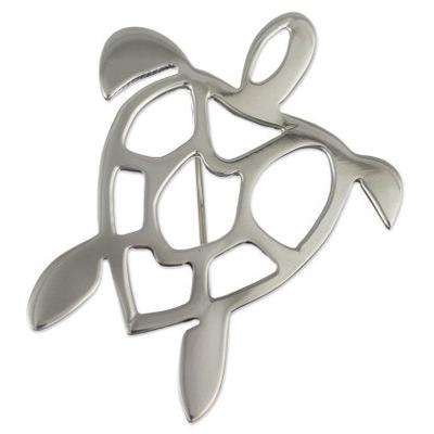 Sterling silver brooch pin, 'Soulful Turtle'