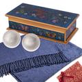 Indigo Style,'Silver Earrings Blue Throw & Decorative Box Curated Gift Set'