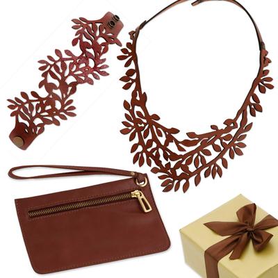 Luxurious Leather,'Brown Leather Necklace Bracelet...