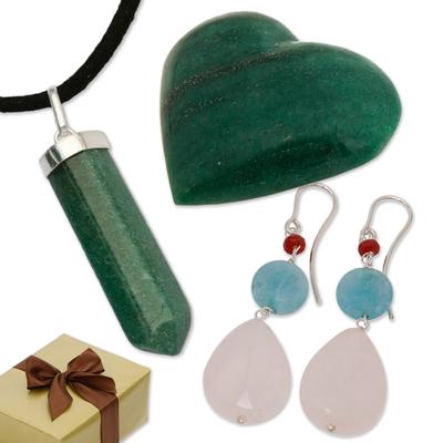 Nature's Embrace,'Curated Gift Set with Quartz Sculpture Necklace and Earrings'