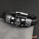 Plaquage Ao-Bracelet en cuir tressé pour homme acier inoxydable 12x6mm tête de mort punk bijoux