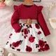 Robe de Nouvel An pour Fille de 1 à 7 Ans Rouge à Manches sulf Jupe à Fleurs pour Anniversaire