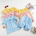 Ensemble de vêtements de nuit à carreaux pour filles vêtements d'intérieur pour enfants chemise à