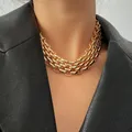 PuRui-Collier ras du cou épais pour femme punk hip hop document doré collier en couches